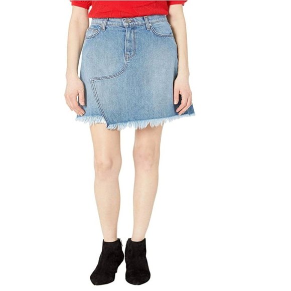 BLDWN Andie Asymmetric Frayed A Line Blue Denim Skirt SZ 24 - Picture 3 of 15